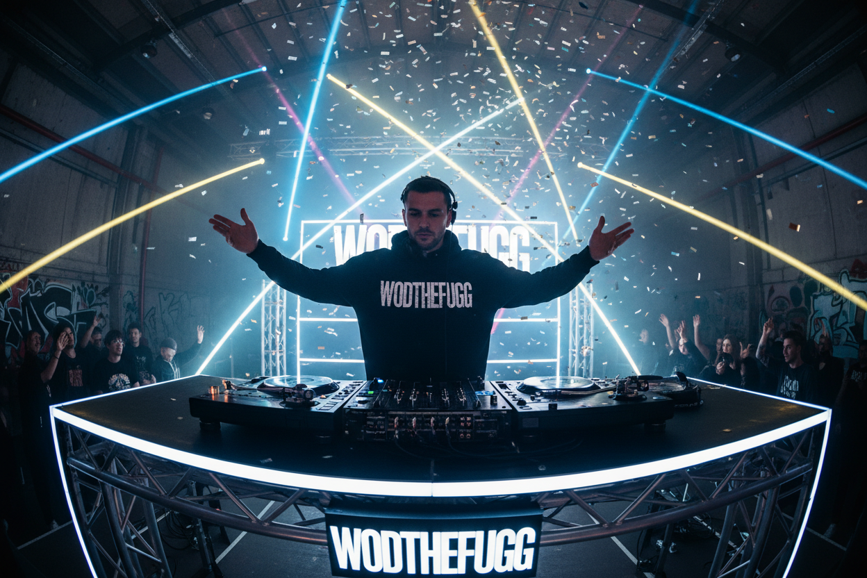 Dj met WODTHEFUGG trui